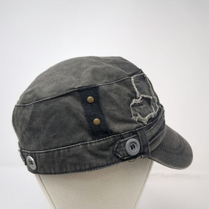 Army Cap Gray One Size Distressed Patches Studs Buttons Fashion Strap Cadet Hat