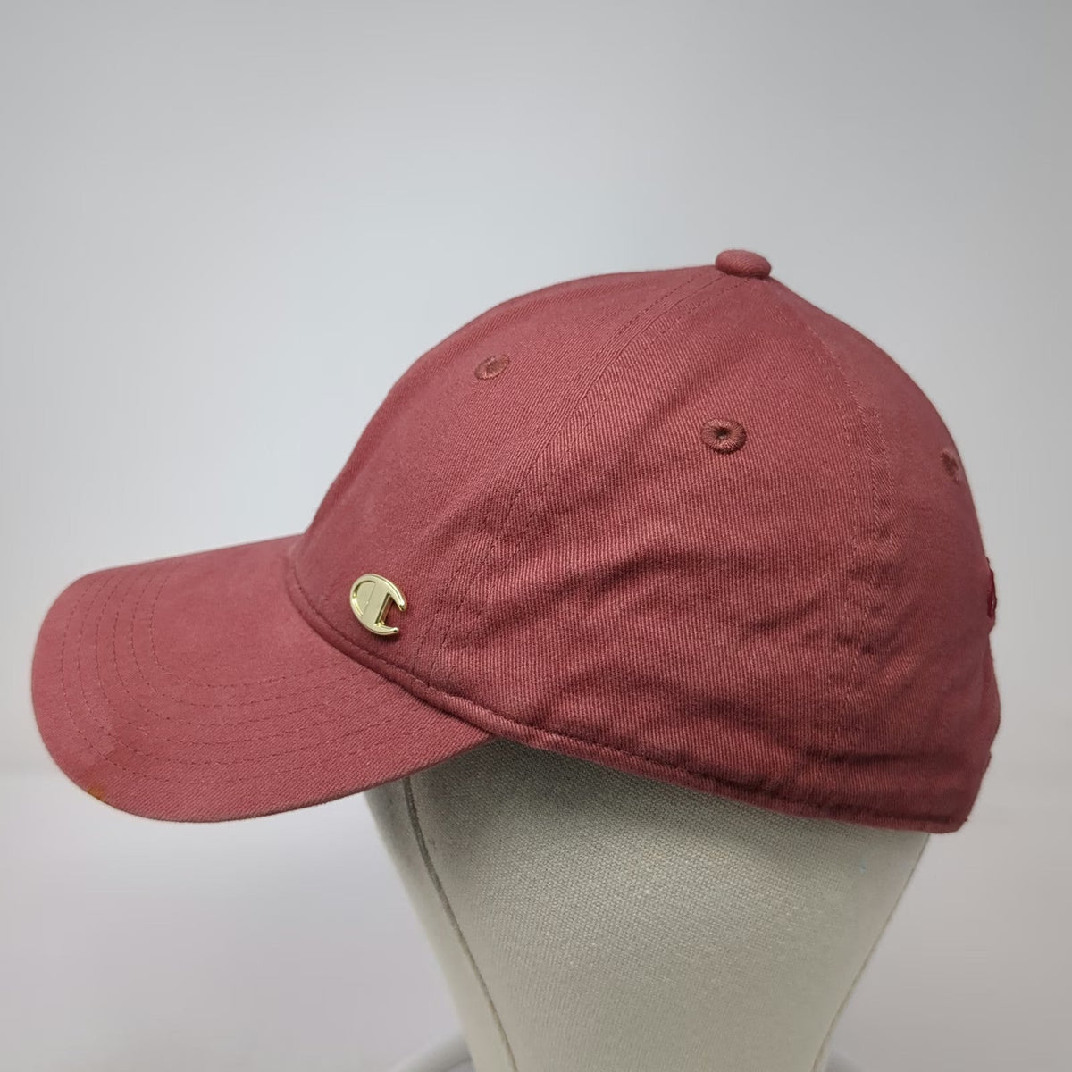 Champion Baseball Cap Red One Size Metal Logo Script Cotton Slideback Adjust Hat