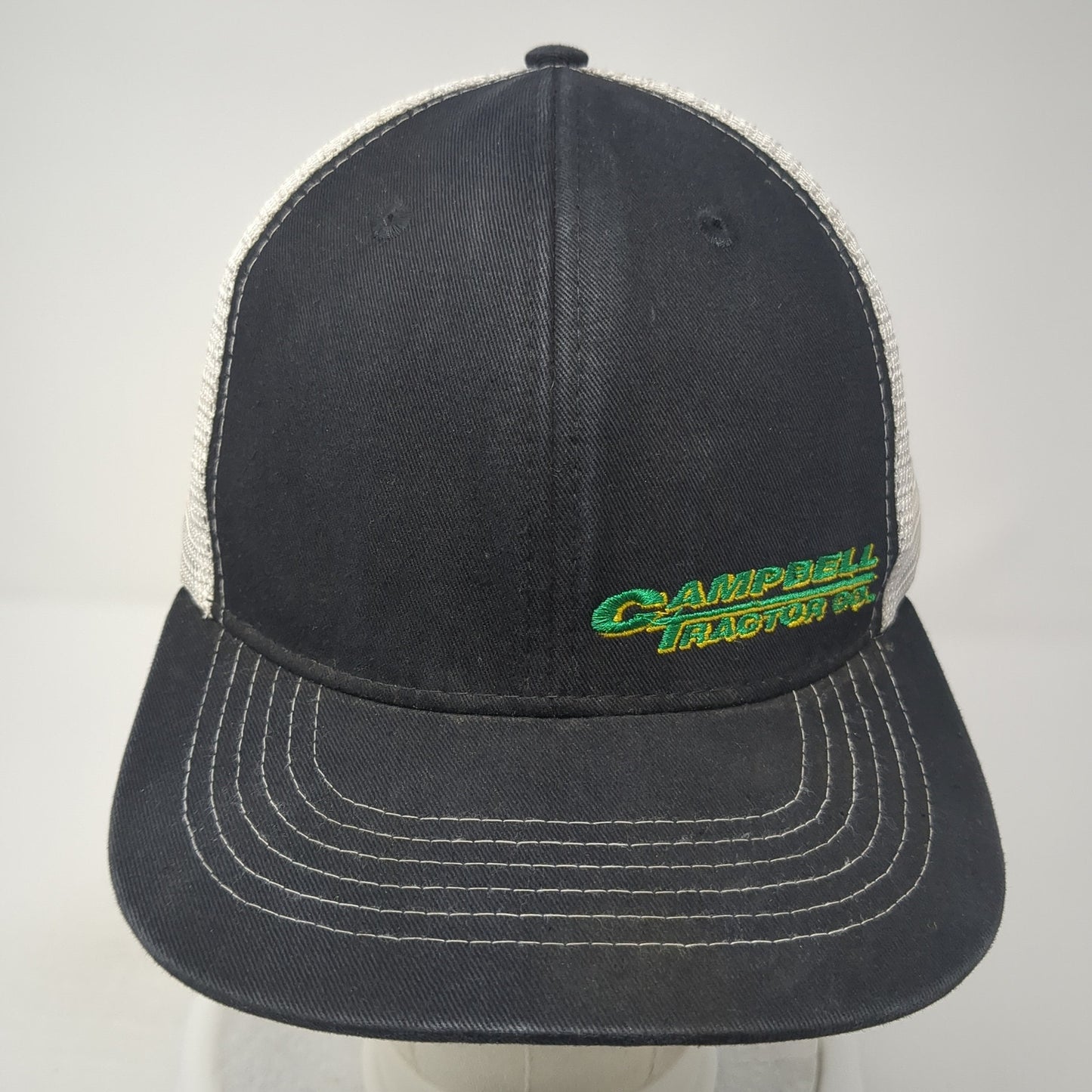Campbell Tractor Snapback Trucker Hat Black One Size Mesh Back Vie