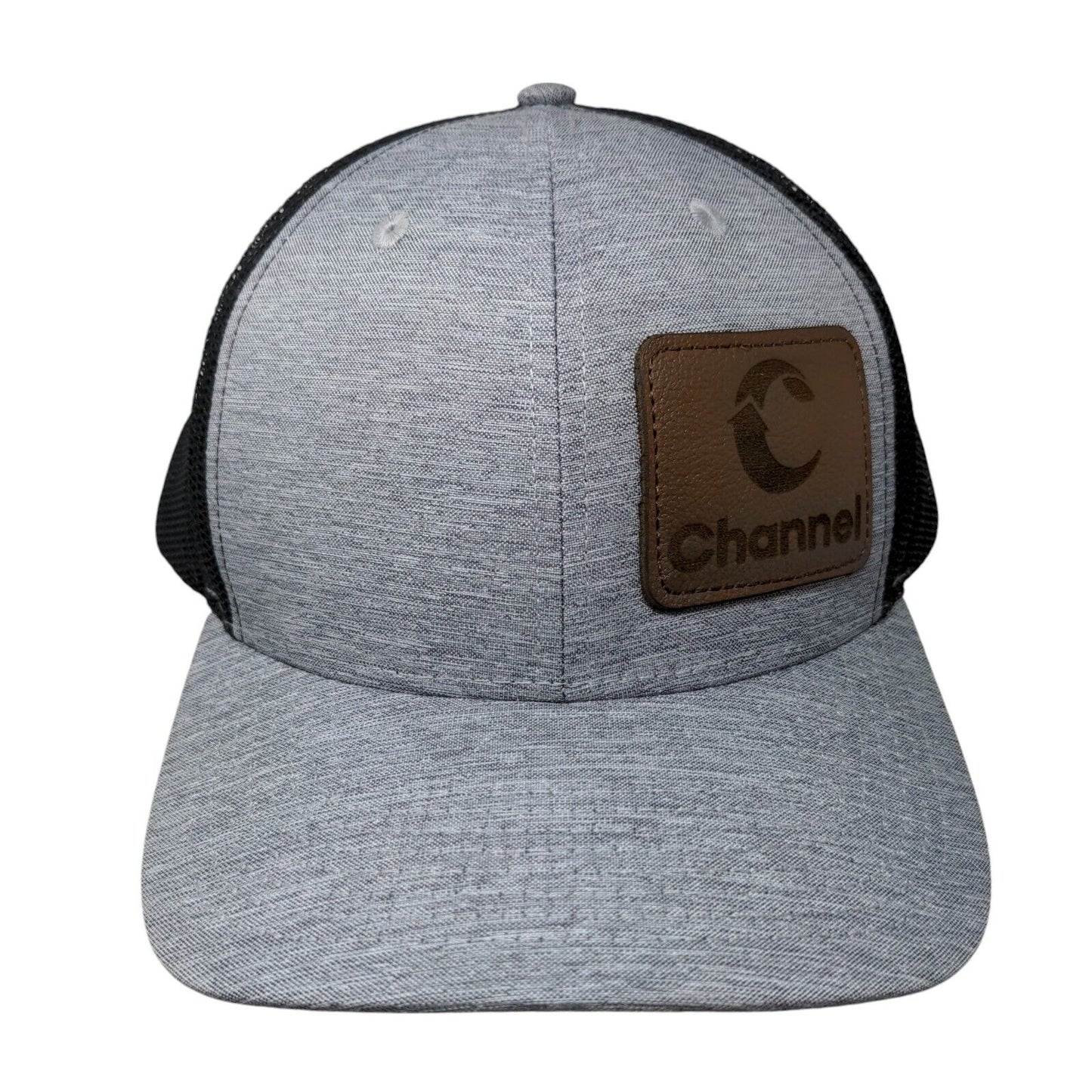 Channel Leather Patch Snapback Mesh Back Trucker Hat Gray OSFM 6 Panel