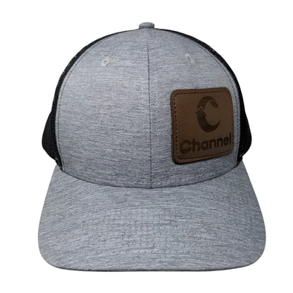 Channel Leather Patch Snapback Mesh Back Trucker Hat Gray OSFM 6 Panel