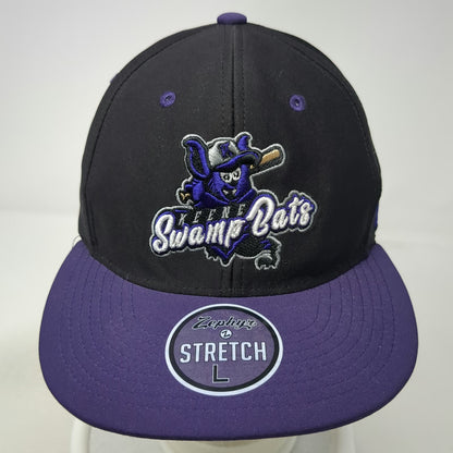 Zephyr Baseball Cap Black Purple L Keene Swamp Bats NECBL Stretch Fit Mascot Hat