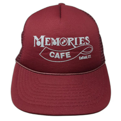 Trucker Hat Red One Size Memories Cafe Enfield CT Music Note Snapback Mesh Foam
