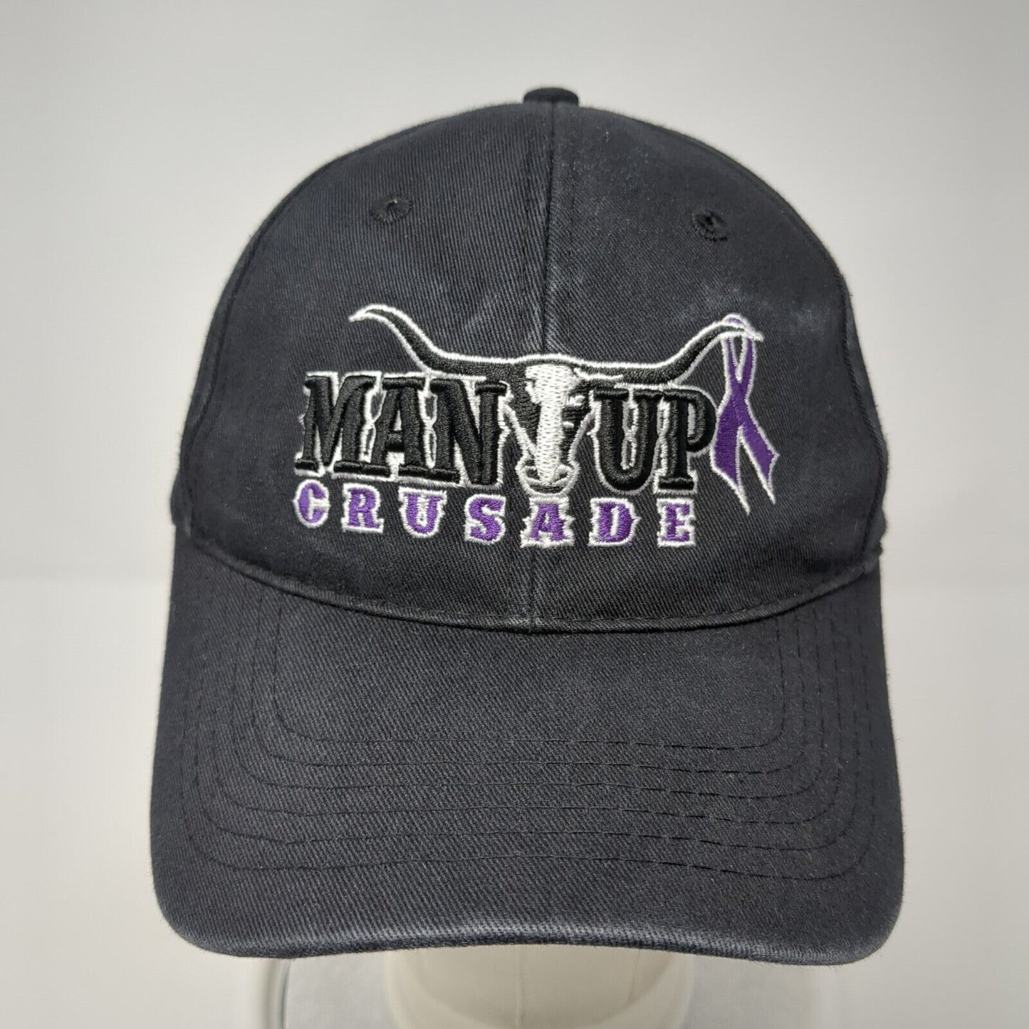 Man Up Crusade Strapback Hat Black One Size Adjustable Embroidered