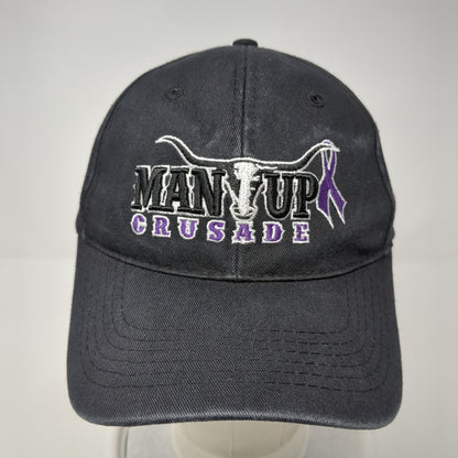 Man Up Crusade Strapback Hat Black One Size Adjustable Embroidered