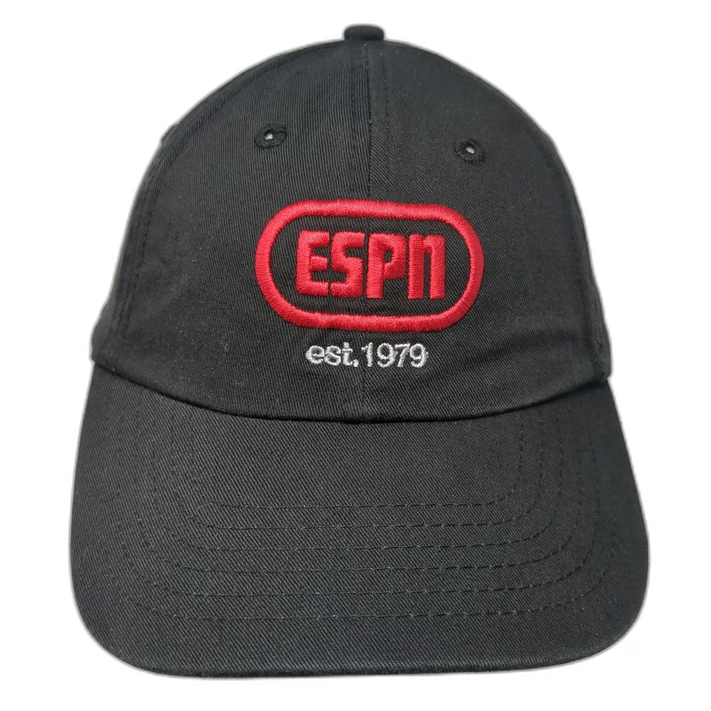 ESPN Logo Black Red Baseball Cap America OSFM Adjustable Cotton Slideback Hat