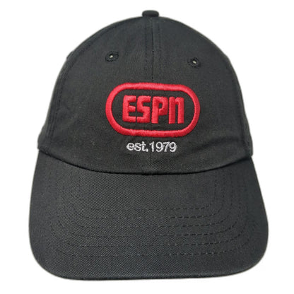 ESPN Logo Black Red Baseball Cap America OSFM Adjustable Cotton Slideback Hat