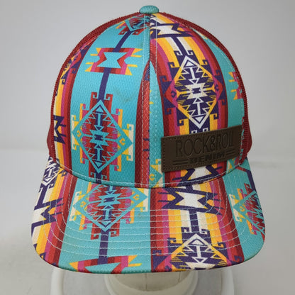 Rock & Roll Denim Blue Trucker Hat One Size Southwestern Aztec Pattern Mesh