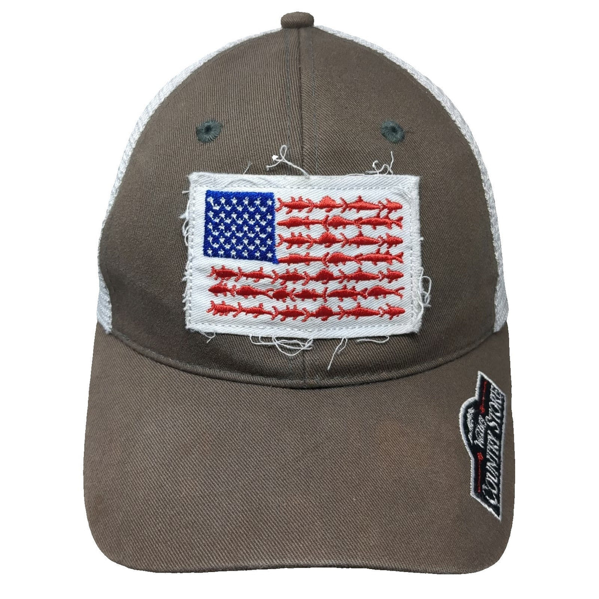 Valley Country Store Baseball Cap Gray L Mesh Fish American Flag Fitted Hat