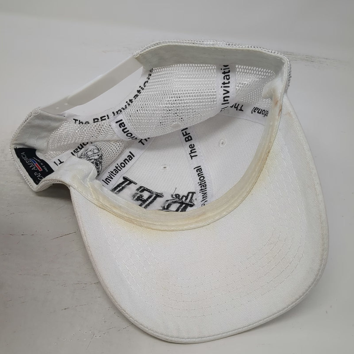 Cap America Trucker Hat White Black One Size BFI Bob Feist Invitational Roping