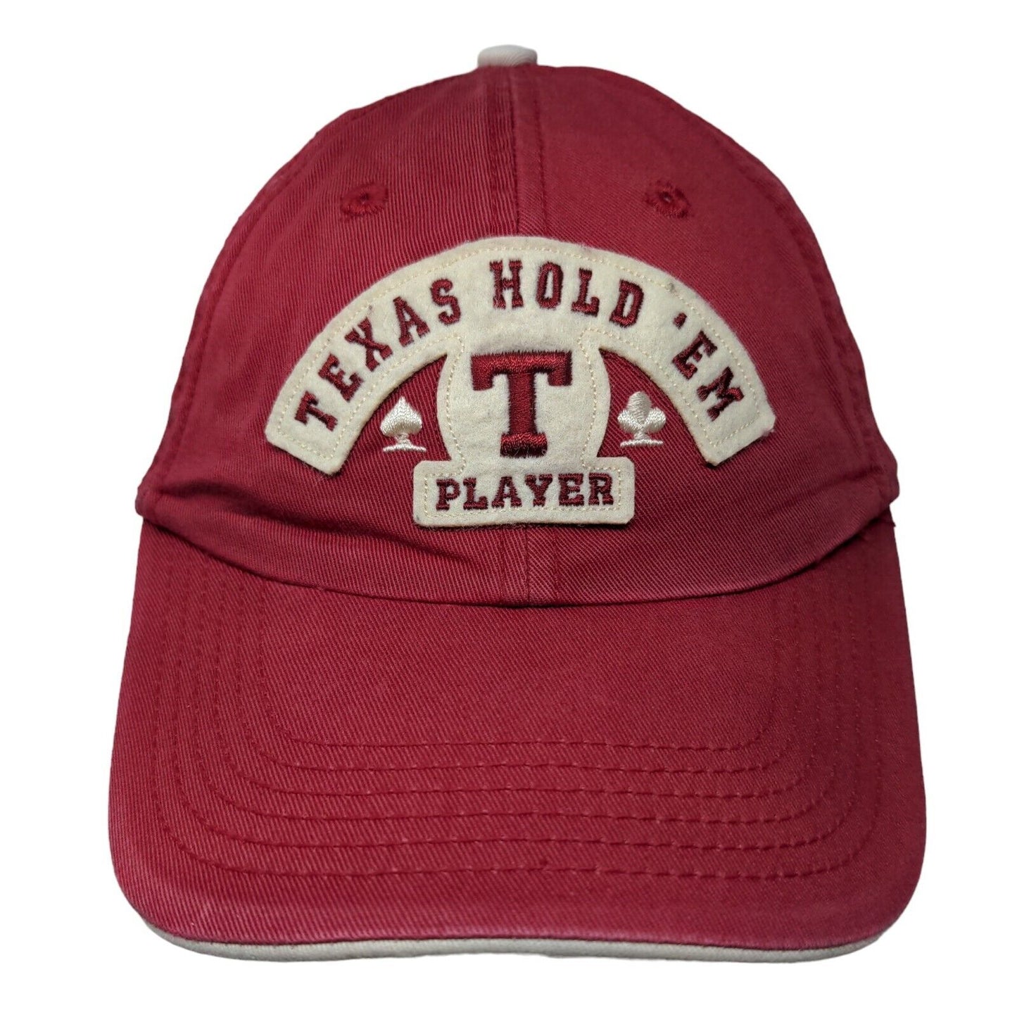 Texas Hold 'Em Player Strapback Hat Red Adult Embroidered Patch Adjustable
