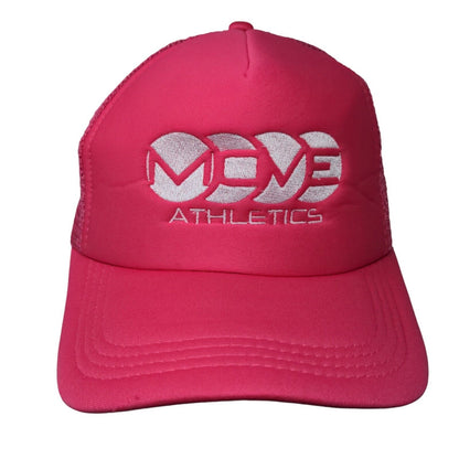 Move Athletics Snapback Mesh Back Trucker Hat Pink One Size Embroidered