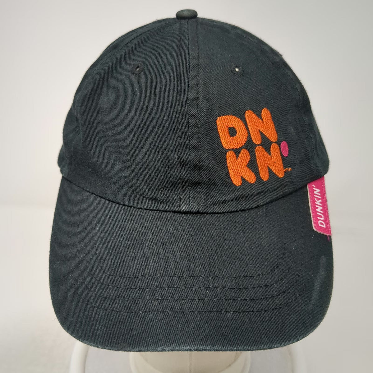 Dunkin' Baseball Cap Black One Size Strapback DNKN Logo Embroidered Brim Tag Hat