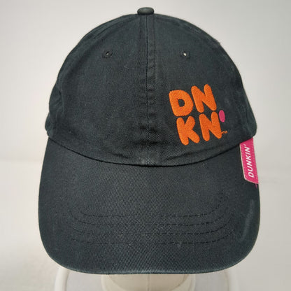 Dunkin' Baseball Cap Black One Size Strapback DNKN Logo Embroidered Brim Tag Hat