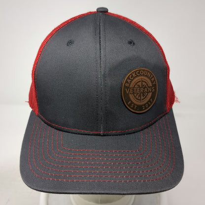 Nevada Caps Trucker Hat Gray Red OSFM Mesh Back Leather Patch Veterans Compass