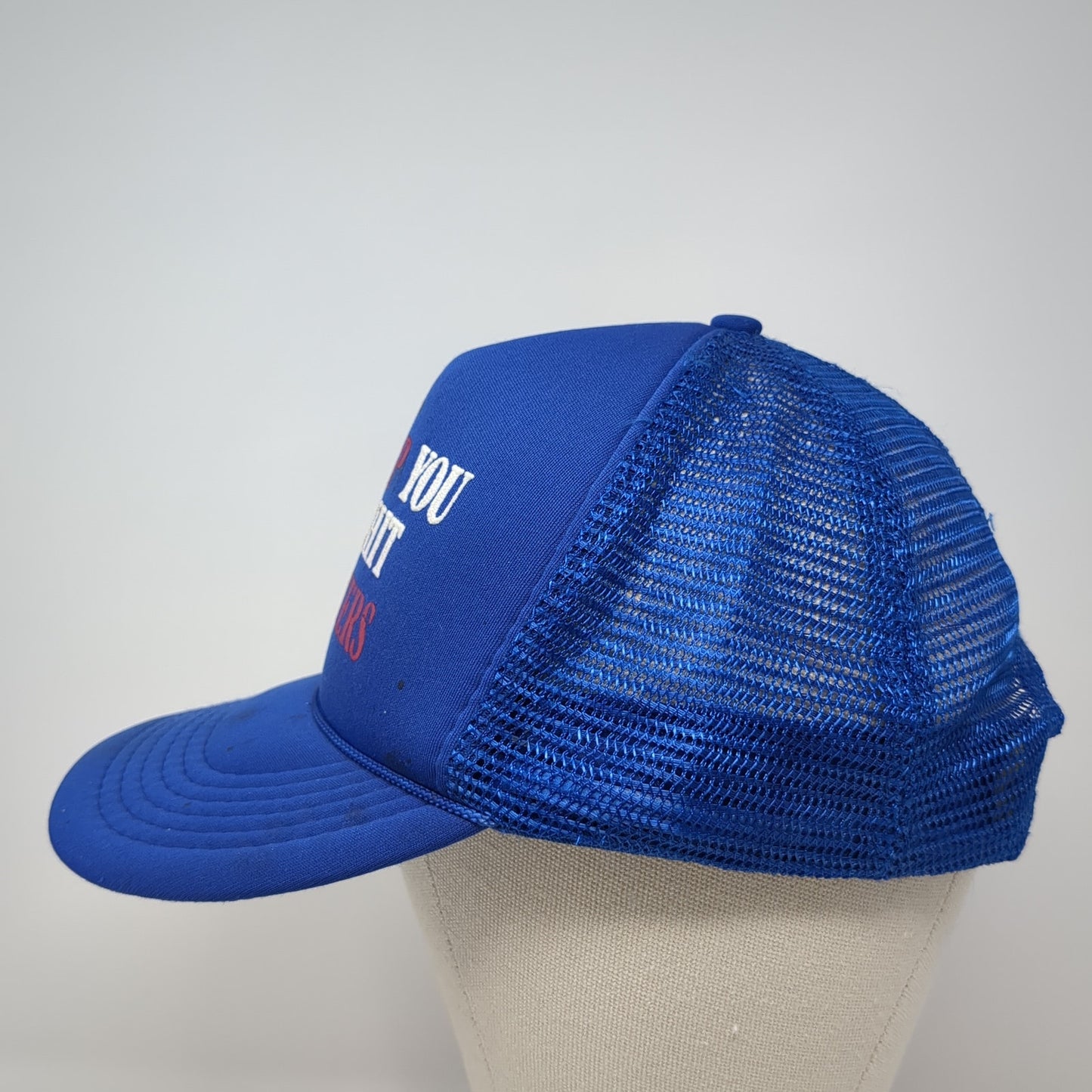 I'd Slap You But S*** Splatters Trucker Hat Blue One Size Adjustable Mesh Back