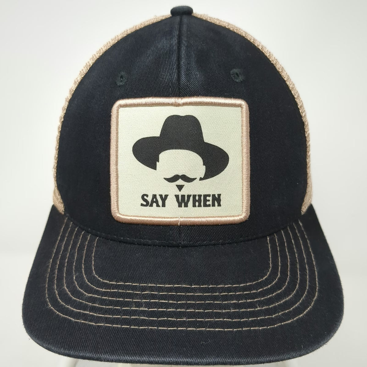 Arcadian Outfitters Trucker Hat Black One Size Say When Cowboy Mustache Snapback