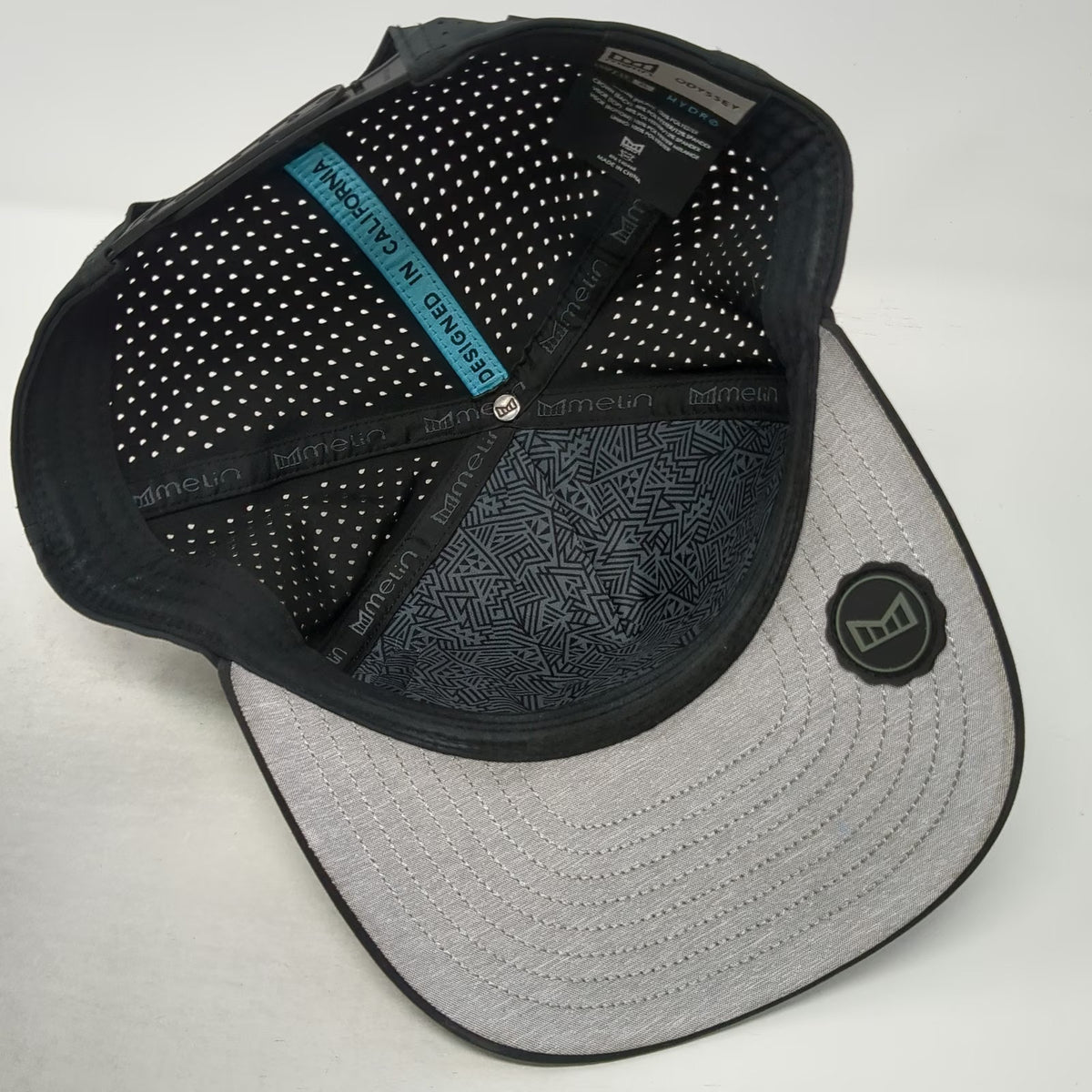 Melin Trucker Hat Black Gray OSFM Camo Hydro Perforated Rubber Logo Adjustable