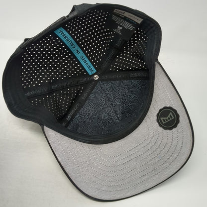 Melin Trucker Hat Black Gray OSFM Camo Hydro Perforated Rubber Logo Adjustable