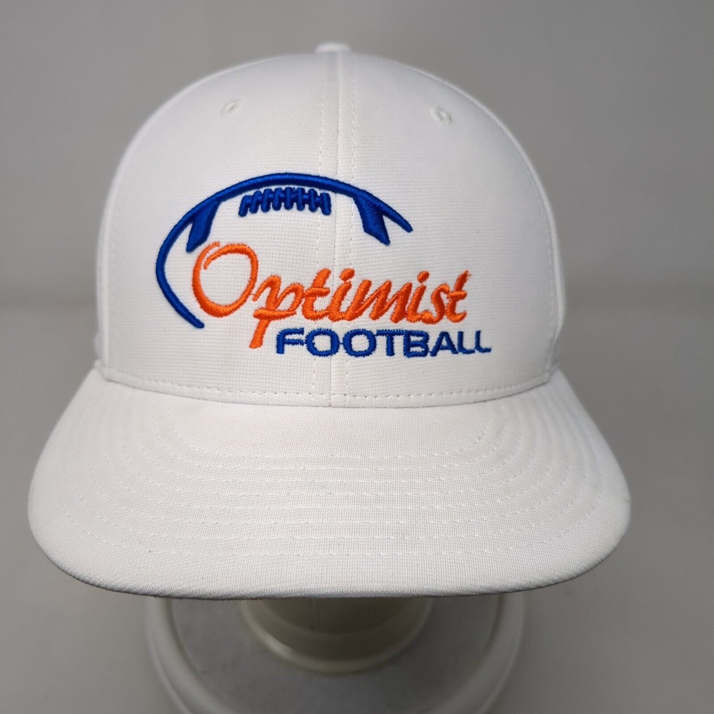 Optimist Football Fitted Hat White L/XL Flexfit Embroidered Pulse Richardson