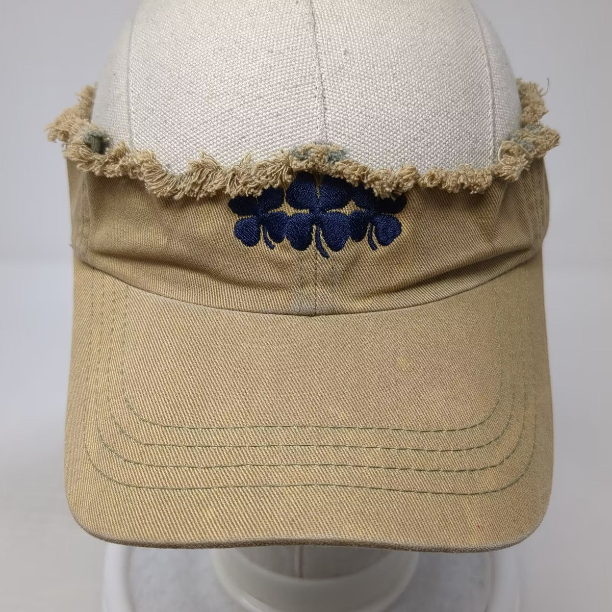 Lucky Brand Visor Hat Brown Blue OS Slideback Distressed Frayed Embroidered