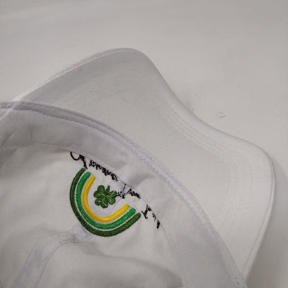 Kiss Me I'm Irish Slideback Hat White OSFM Embroidered Clover David and Young