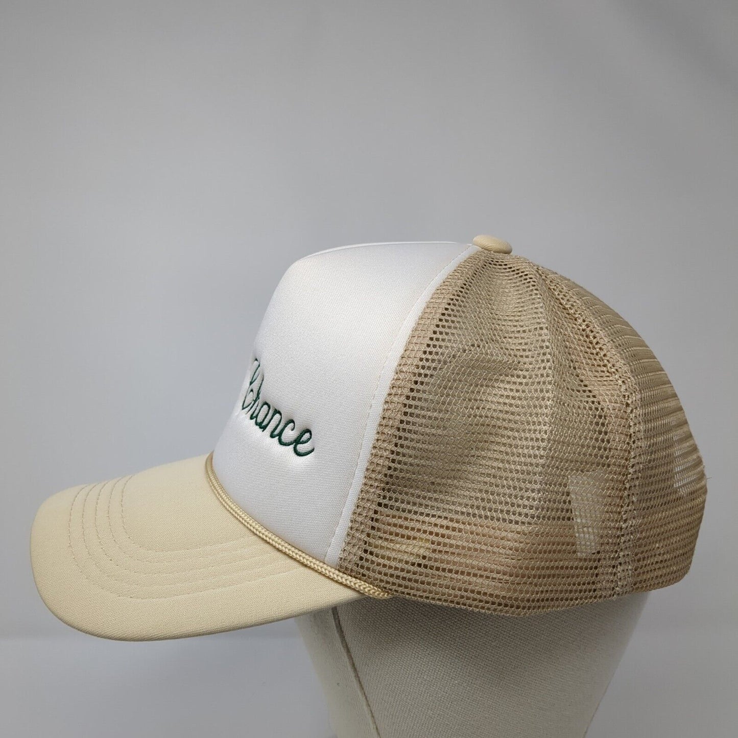 Last Chance Snapback Trucker Hat Tan OS Adjustable Embroidered Mesh Back Rope