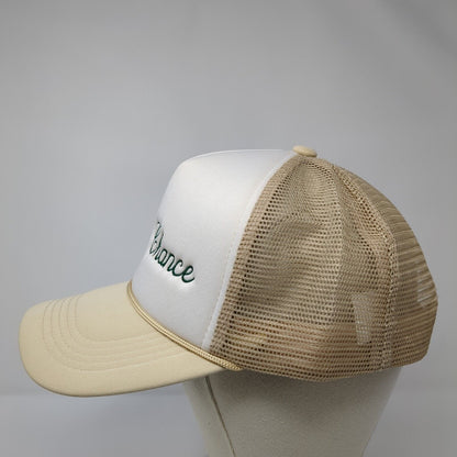 Last Chance Snapback Trucker Hat Tan OS Adjustable Embroidered Mesh Back Rope