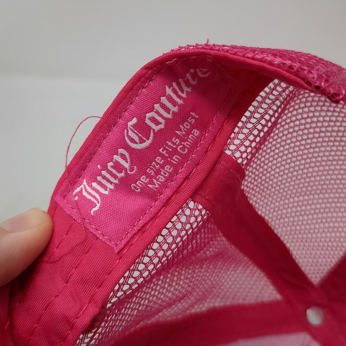 Juicy Couture Trucker Hat Pink One Size Velour Rhinestone Logo Snapback