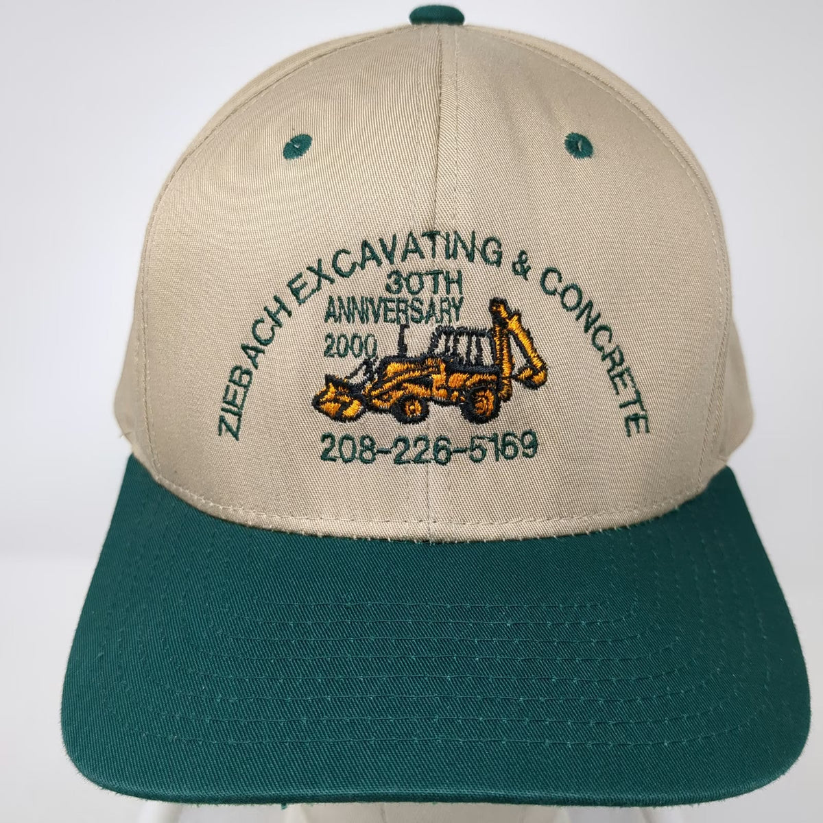 Yupoong Snapback Beige Green Hat One Size Excavating Concrete Construction 2000