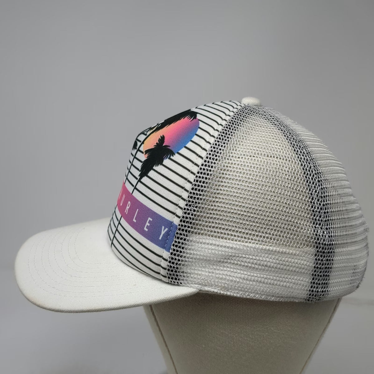 Hurley Trucker Hat White One Size Palm Tree Sunset Graphic Mesh Snapback Beach