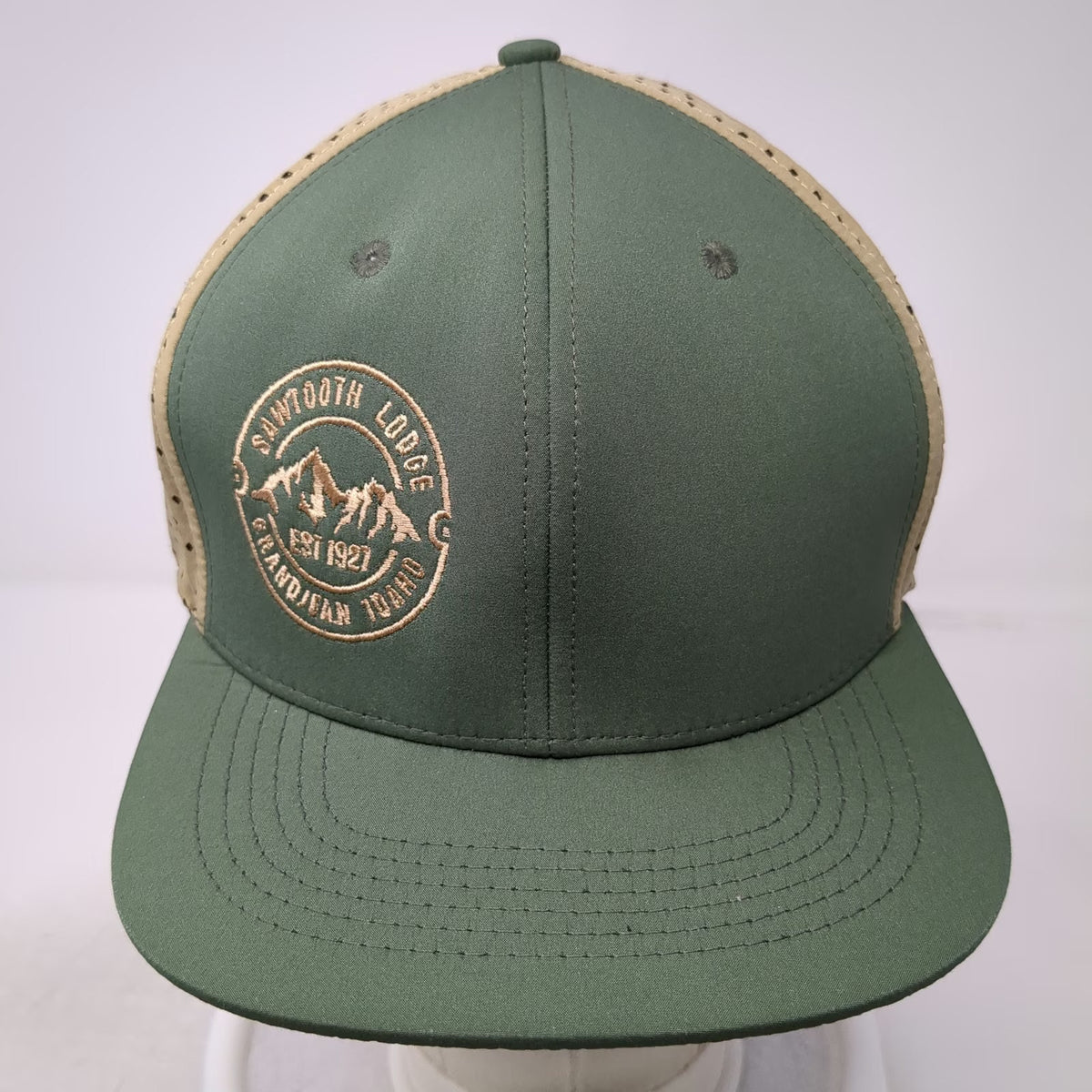 Spacecraft Trucker Hat Green One Size Sawtooth Lodge Idaho Grandjean Snapback