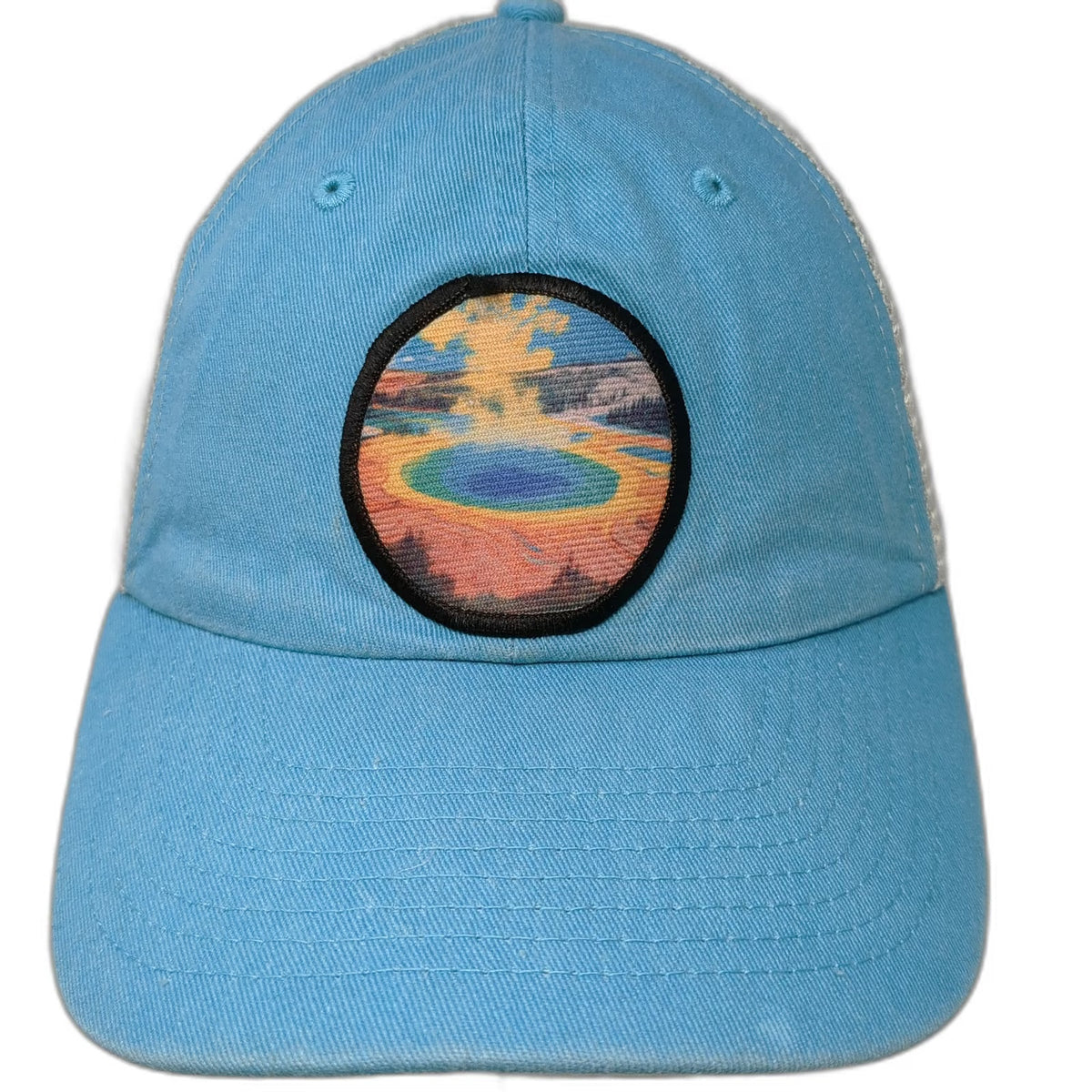 Sportsman Trucker Hat Blue Beige One Size Mesh Back Snapback Landscape Patch
