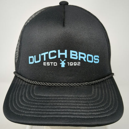 Dutch Bros 5 Panel Black One Size Mesh Back Rope Hat Windmill Logo Slideback