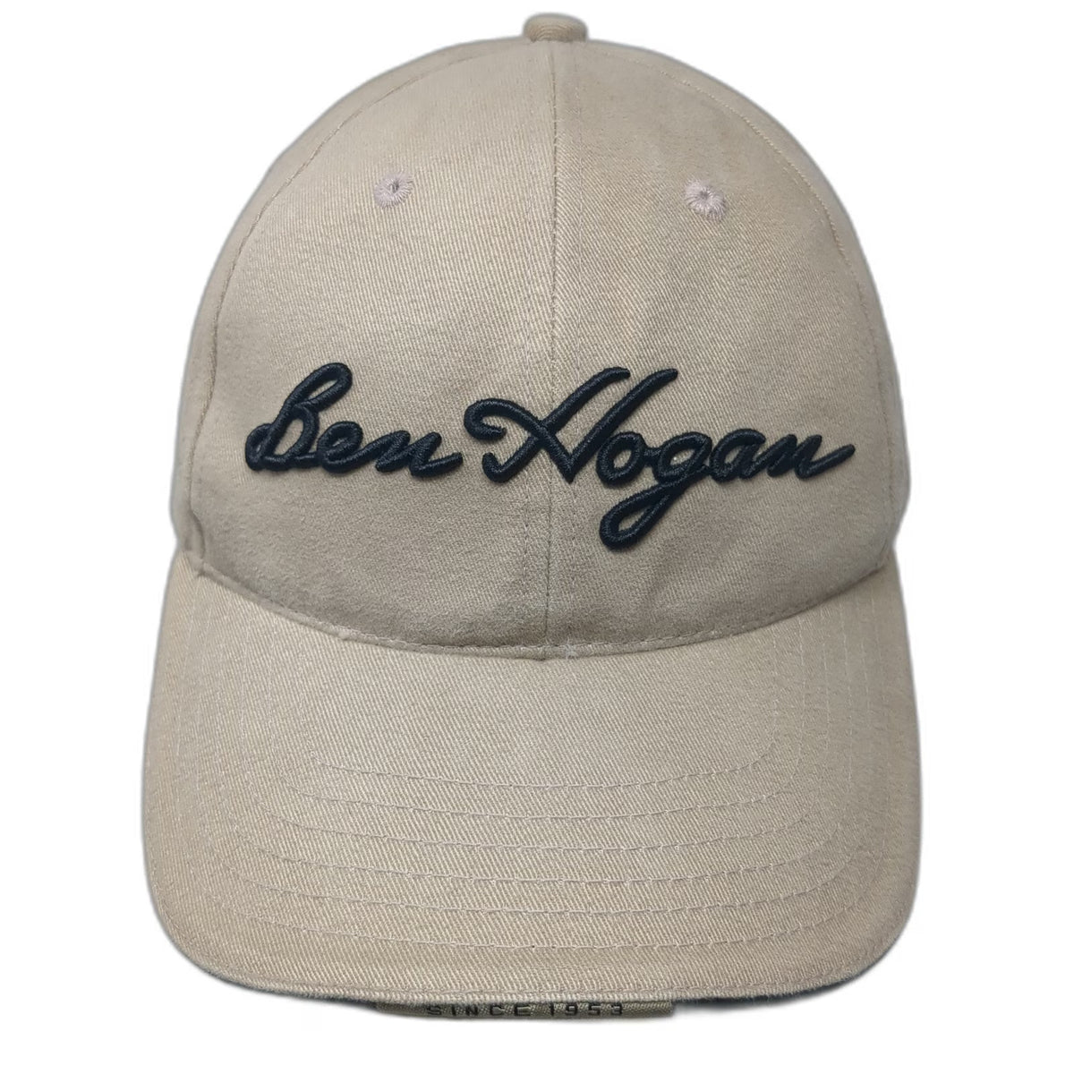 Ben Hogan Baseball Cap Beige Black OSFM Hat Script Embroidery Side Logo Buckle