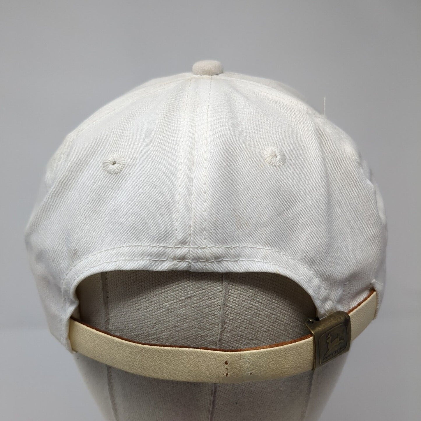 John Deere Slideback Hat White One Size Solid Leather Strap K-Products