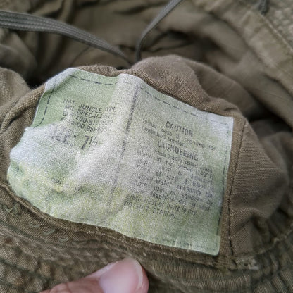 Green Bucket Hat 7 1/2 Fitted Chin Strap Wide Brim Military Sun Protection Hat