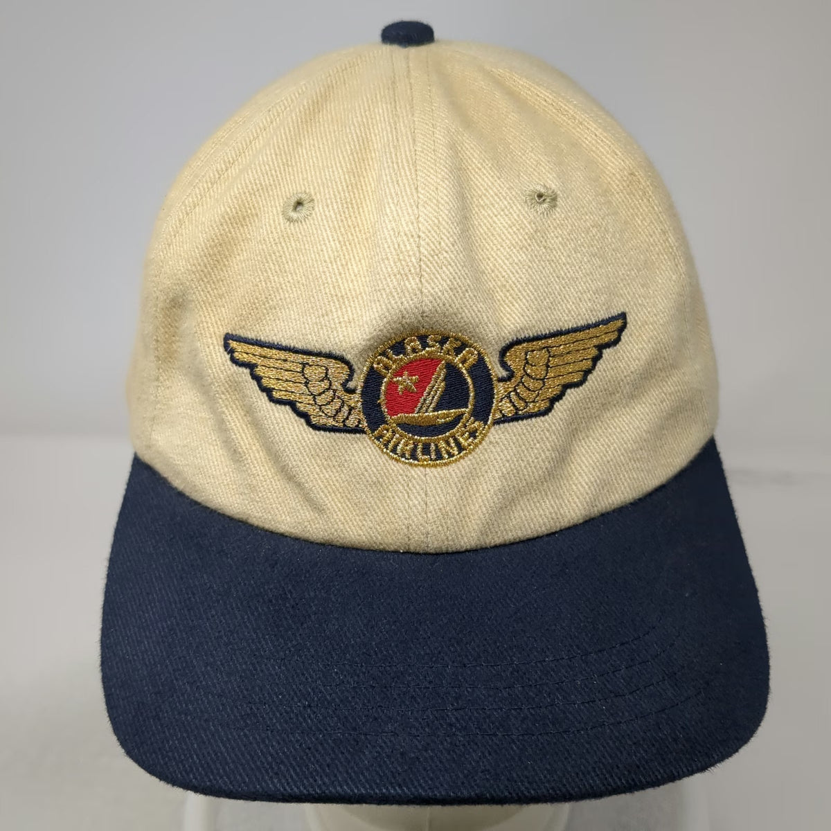 Dog Daze Baseball Cap Beige Blue One Size Alaska Airlines Wings Two-Tone Hat