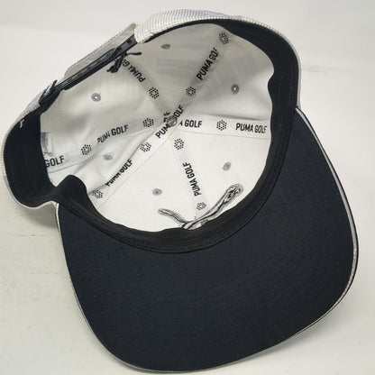 Puma Snapback Hat Gray One Size Cat Logo Grid Pattern Performance Golf Cap Black