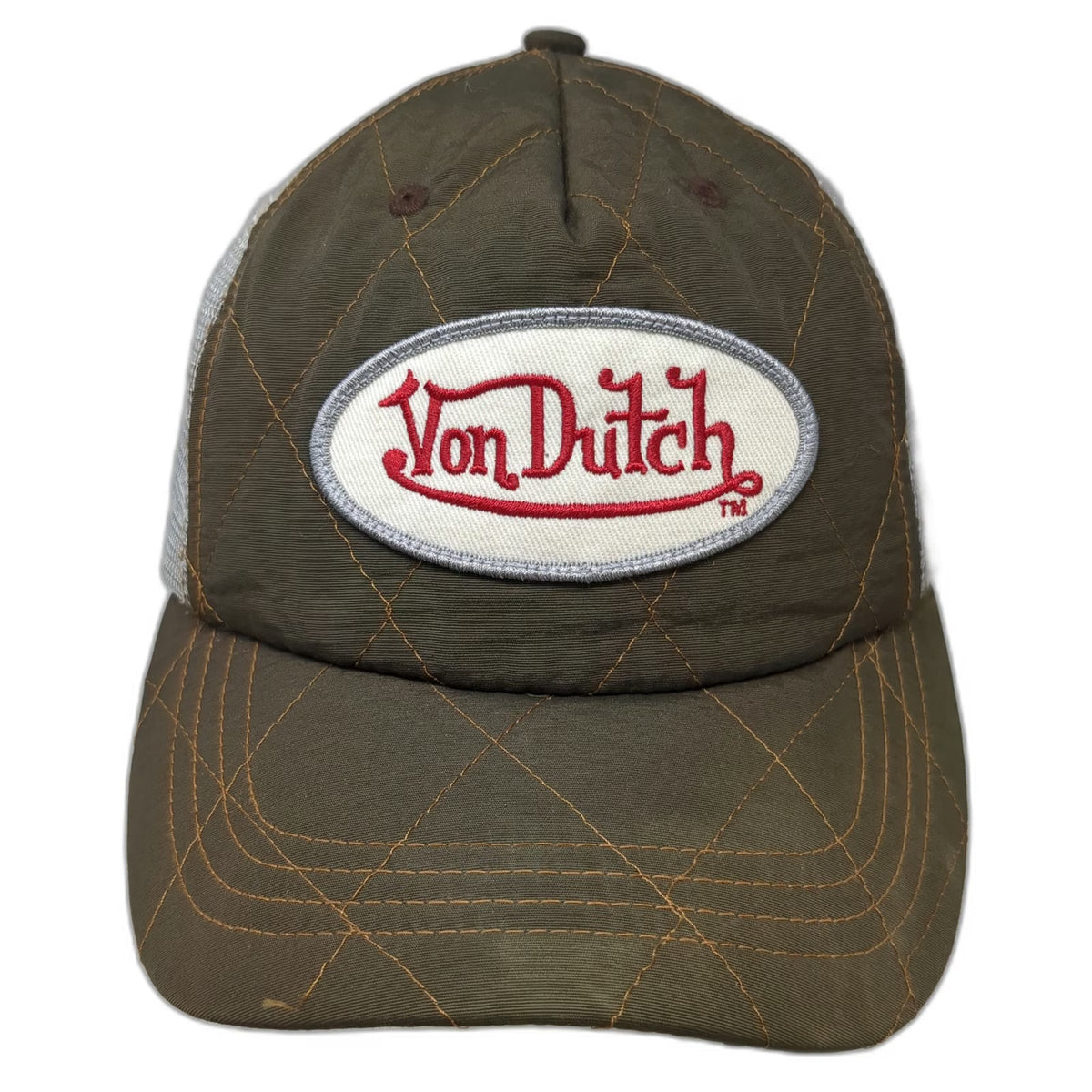 Von Dutch Trucker Hat Brown One Size Quilted Patch Mesh Snapback Embroidered Hat