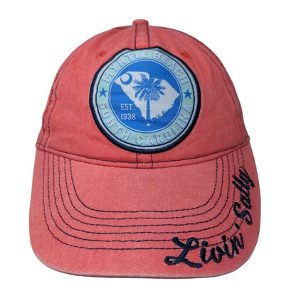 Myrtle Beach South Carolina Livin' Salty Strapback Hat Pink OSFA Embroidered