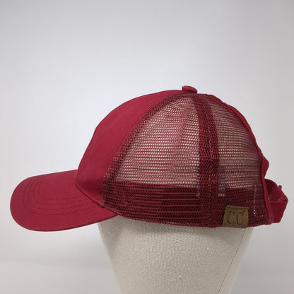 C.C. Strapback Ponyback Trucker Hat Red One Size Adjustable Mesh Back Blank