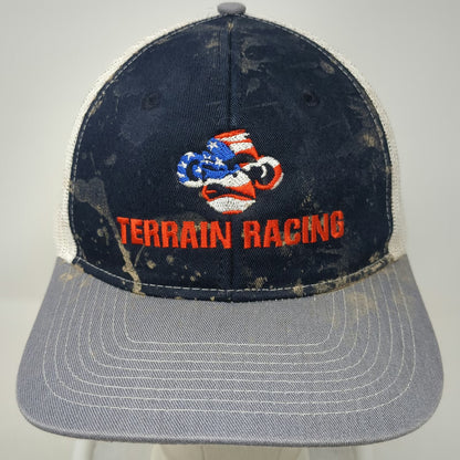 Port Authority Trucker Hat Blue OSFM Terrain Racing Ape USA Flag Mesh Snapback