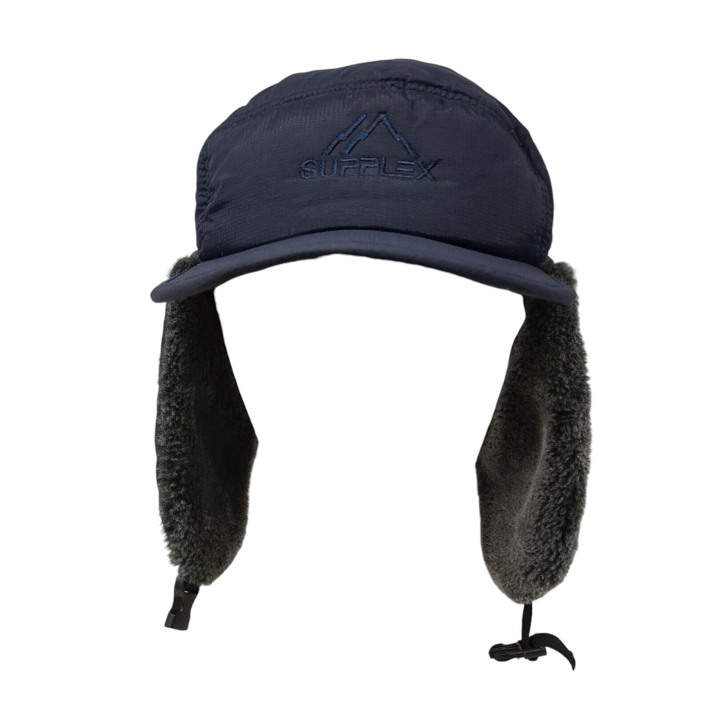 Supplex Fitted Trapper Hat Blue One Size Ear Flap Chin Strap Faux Fur
