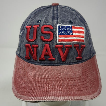 Blue US Navy Baseball Cap One Size American Flag Faded Denim Distressed Hat