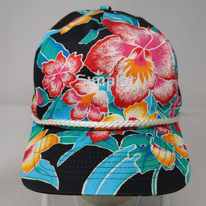 San Sun Simplot Hat 5 Panel Black Red Blue Yellow Floral Rope One Size Snapback