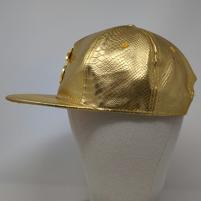 Yellow 5 Panel One Size Metallic Rhinestone Dollar Sign Snakeskin Flat Brim Hat