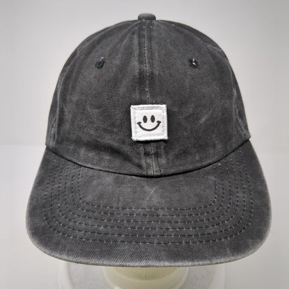 Smiley Face Slideback Hat Black One Size Adjustable Patch Vented Holes 6 Panel