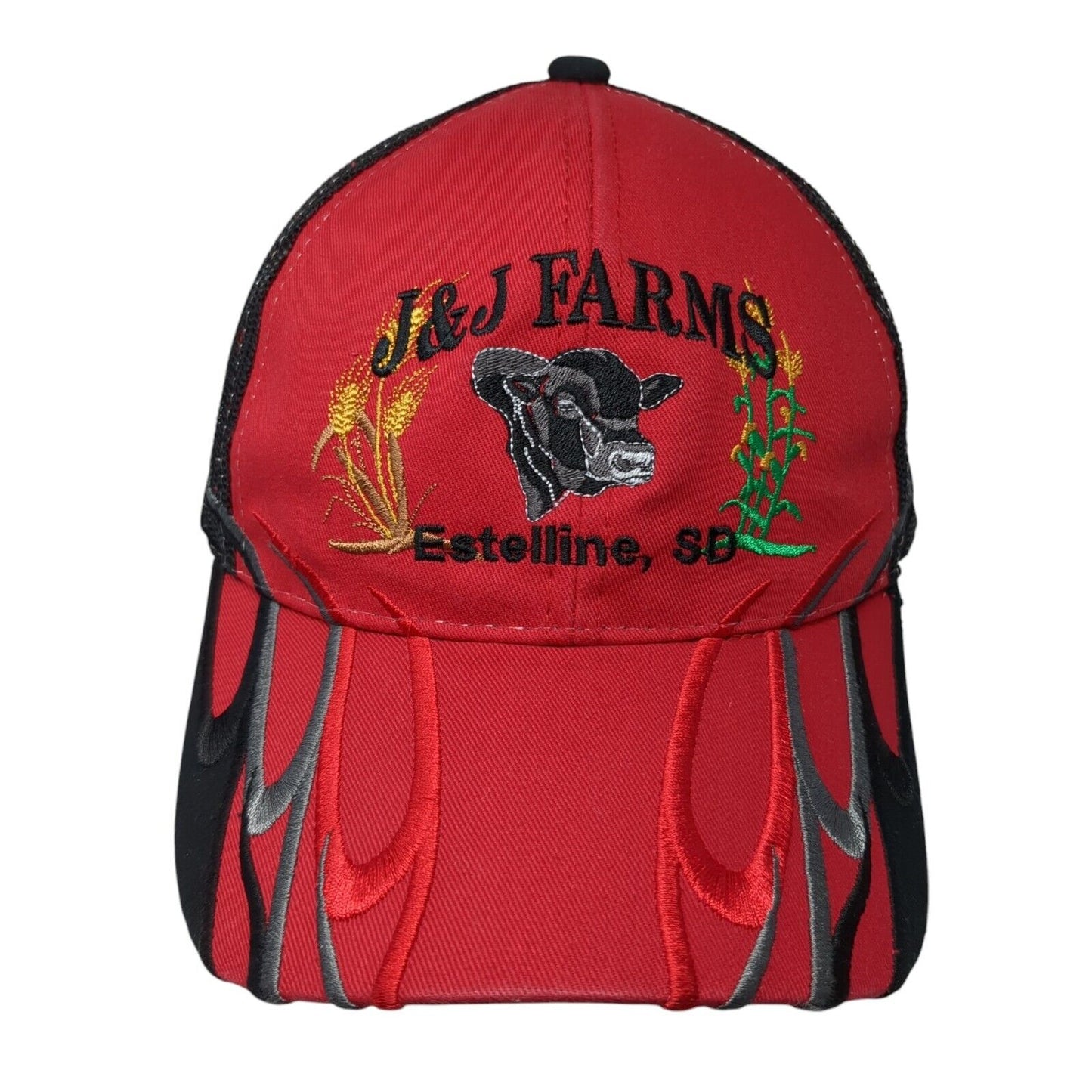 J&J Farms Estelline, SD Strapback Trucker Hat Red One Size Mesh Back