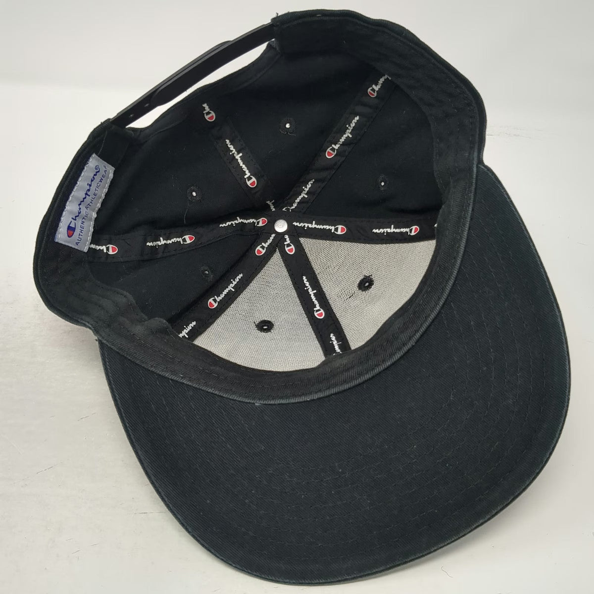 Champion Snapback Black One Size Embroidered Script Logo Flat Brim Cotton Hat
